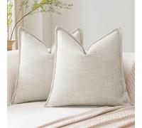 Artscope Pack of 2 Beige Decorative Cushion Covers 16x16 Inch Soft Linen Texture Couch Throw Pillows Farmhouse Pillow Covers with Elegant Design for Sofa Bedroom Living Room Home Decor 40 x 40 CM