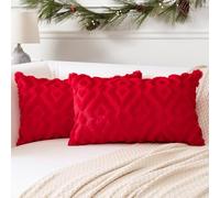 Artscope Pack of 2 Soft Plush Short Wool Velvet Decorative Cushion Covers Luxury Style Throw Pillow Covers Christmas Pillow Shell for Sofa Bedroom Diamond Shape Red, 30x50cm