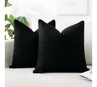 Artscope Pack of 2 Textured Boucle Cushion Covers Square Pillow Cases Cozy Soft Decorative Couch Pillow Covers for Chair Sofa Bedroom Living Room Home Decor 50x50cm, Black