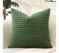 Artscope Pom Poms Decorative Corduroy Cushion Cover 40x40cm Super Soft Boho Striped Square Pillow Covers Case Geometric for Sofa Couch Bedroom Car Decor Set of 1, Forest Green