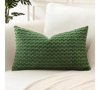 Artscope Pom Poms Decorative Corduroy Cushion Cover 40x60cm Super Soft Boho Striped Lumbar Pillow Covers Case Geometric for Sofa Couch Bedroom Car Decor Set of 1, Forest Green