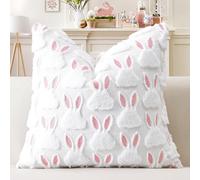 Artscope Set of 1 Easter Soft Plush Short Wool Velvet Decorative Cushion Cover Square Happy Easter Cute Bunny Pillow Case Pillow Shell for Party Sofa Bedroom White, 45x45cm