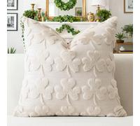 Artscope Set of 1 St. Patrick's Day Cushion Cover Soft Plush Short Wool Velvet Beige Shamrock Throw Pillow Covers Square Lucky Clover Pillowcase for Spring Sofa Bedroom 50x50cm