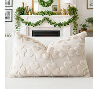 Artscope Set of 1 St. Patrick's Day Cushion Cover Soft Plush Short Wool Velvet Beige Shamrock Throw Pillow Covers Rectangular Lucky Clover Pillowcase for Spring Sofa Bedroom 30x50cm