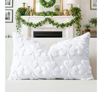 Artscope Set of 1 St. Patrick's Day Cushion Cover Soft Plush Short Wool Velvet White Shamrock Throw Pillow Covers Rectangular Lucky Clover Pillowcase for Spring Sofa Bedroom 30x50cm