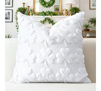 Artscope Set of 1 St. Patrick's Day Cushion Cover Soft Plush Short Wool Velvet White Shamrock Throw Pillow Covers Square Lucky Clover Pillowcase for Spring Sofa Bedroom 40x40cm