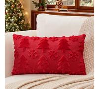 Artscope Set of 1 Xmas Soft Plush Short Wool Velvet Decorative Cushion Covers 30x50cm Lumbar Luxury Style Throw Pillow Covers Pillow Shell for Sofa Bedroom Christmas Tree and Snowflake Red