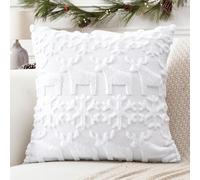 Artscope Set of 1 Xmas Soft Plush Short Wool Velvet Decorative Cushion Covers 40x40cm Square Luxury Style Throw Pillow Covers Pillow Shell for Sofa Bedroom Snowflake and Elk White