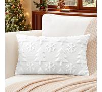 Artscope Set of 1 Xmas Soft Plush Short Wool Velvet Decorative Cushion Covers 40x60cm Lumbar Luxury Style Throw Pillow Covers Pillow Shell for Sofa Bedroom Christmas Tree and Snowflake White