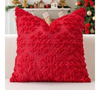 Artscope Set of 1 Xmas Soft Plush Short Wool Velvet Decorative Cushion Covers 50x50cm Square Luxury Style Throw Pillow Covers Pillow Shell for Sofa Bedroom Christmas Snowflake Red