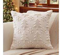 Artscope Set of 1 Xmas Soft Plush Short Wool Velvet Decorative Cushion Covers 50x50cm Square Luxury Style Throw Pillow Covers Pillow Shell for Sofa Bedroom Christmas Tree and Snowflake Cream Beige