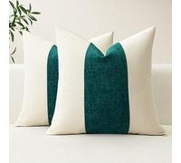 Artscope Set of 2 Cotton Linen Chenille Cushion Covers with Striped Patchwork Modern Minimalist Cushion Case Geometric Pillowcases for Living Room Bed Couch Sofa Home Decor 50x50cm Teal