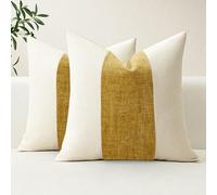 Artscope Set of 2 Cotton Linen Chenille Cushion Covers with Striped Patchwork Modern Minimalist Cushion Case Geometric Pillowcases for Living Room Bed Couch Sofa Home Decor 50x50cm Mustard Yellow