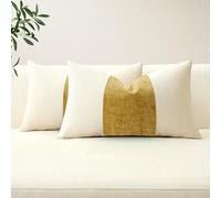 Artscope Set of 2 Cotton Linen Chenille Cushion Covers with Striped Patchwork Modern Minimalist Cushion Case Geometric Pillowcases for Living Room Bed Couch Sofa Home Decor 30x50cm Mustard Yellow