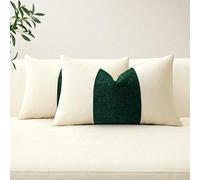 Artscope Set of 2 Cotton Linen Chenille Cushion Covers with Striped Patchwork Modern Minimalist Cushion Case Geometric Pillowcases for Living Room Bed Couch Sofa Home Decor 30x50cm Dark Green