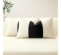 Artscope Set of 2 Cotton Linen Chenille Cushion Covers with Striped Patchwork Modern Minimalist Cushion Case Geometric Pillowcases for Living Room Bed Couch Sofa Home Decor 30x50cm Black