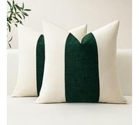 Artscope Set of 2 Cotton Linen Chenille Cushion Covers with Striped Patchwork Modern Minimalist Cushion Case Geometric Pillowcases for Living Room Bed Couch Sofa Home Decor 45x45cm Dark Green