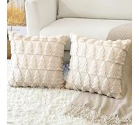 Artscope Set of 2 Soft Plush Short Wool Velvet Decorative Cushion Covers Square Luxury Style Throw Pillow Covers Pillow Shell for Sofa Bedroom Christmas Tree Cream Beige, 65x65cm