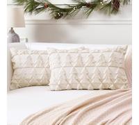 Artscope Set of 2 Soft Plush Short Wool Velvet Decorative Cushion Covers Square Luxury Style Throw Pillow Covers Pillow Shell for Sofa Bedroom Christmas Tree Cream Beige, 30x50cm
