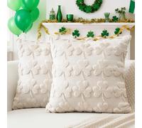 Artscope Set of 2 St. Patrick's Day Cushion Covers Soft Plush Short Wool Velvet Beige Shamrock Throw Pillow Covers Square Lucky Clover Pillowcase for Spring Sofa Bedroom 40x40cm