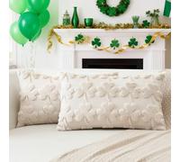 Artscope Set of 2 St. Patrick's Day Cushion Covers Soft Plush Short Wool Velvet Beige Shamrock Throw Pillow Covers Rectangular Lucky Clover Pillowcase for Spring Sofa Bedroom 40x60cm