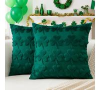 Artscope Set of 2 St. Patrick's Day Cushion Covers Soft Plush Short Wool Velvet Green Shamrock Throw Pillow Covers Square Lucky Clover Pillowcase for Spring Sofa Bedroom 50x50cm