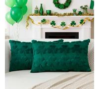 Artscope Set of 2 St. Patrick's Day Cushion Covers Soft Plush Short Wool Velvet Green Shamrock Throw Pillow Covers Rectangular Lucky Clover Pillowcase for Spring Sofa Bedroom 40x60cm