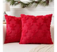 Artscope Set of 2 Xmas Soft Plush Short Wool Velvet Decorative Cushion Covers 40x40cm Square Luxury Style Throw Pillow Covers Pillow Shell for Sofa Bedroom Angel Red