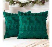 Artscope Set of 2 Xmas Soft Plush Short Wool Velvet Decorative Cushion Covers 40x40cm Square Luxury Style Throw Pillow Covers Pillow Shell for Sofa Bedroom Christmas Tree and Elk Green