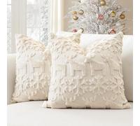 Artscope Set of 2 Xmas Soft Plush Short Wool Velvet Decorative Cushion Covers 40x40cm Square Luxury Style Throw Pillow Covers Pillow Shell for Sofa Bedroom Snowflake and Elk Cream Beige