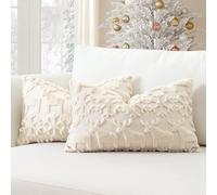 Artscope Set of 2 Xmas Soft Plush Short Wool Velvet Decorative Cushion Covers 40x60cm Lumbar Luxury Style Throw Pillow Covers Pillow Shell for Sofa Bedroom Snowflake and Elk Cream Beige