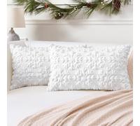Artscope Set of 2 Xmas Soft Plush Short Wool Velvet Decorative Cushion Covers 40x60cm Luxury Style Throw Pillow Covers Pillow Shell for Sofa Bedroom Christmas Snowflake White,