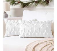 Artscope Set of 2 Xmas Soft Plush Short Wool Velvet Decorative Cushion Covers 40x60cm Luxury Style Throw Pillow Covers Pillow Shell for Sofa Bedroom Christmas Tree and Elk White,
