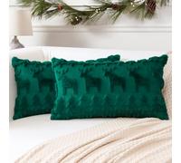Artscope Set of 2 Xmas Soft Plush Short Wool Velvet Decorative Cushion Covers 40x60cm Luxury Style Throw Pillow Covers Pillow Shell for Sofa Bedroom Christmas Tree and Elk Green,