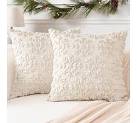 Artscope Set of 2 Xmas Soft Plush Short Wool Velvet Decorative Cushion Covers 45x45cm Square Luxury Style Throw Pillow Covers Pillow Shell for Sofa Bedroom Christmas Snowflake Cream Beige