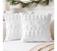 Artscope Set of 2 Xmas Soft Plush Short Wool Velvet Decorative Cushion Covers 45x45cm Square Luxury Style Throw Pillow Covers Pillow Shell for Sofa Bedroom Christmas Tree and Elk White