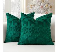 Artscope Set of 2 Xmas Soft Plush Short Wool Velvet Decorative Cushion Covers 45x45cm Square Luxury Style Throw Pillow Covers Pillow Shell for Sofa Bedroom Snowflake and Elk Green
