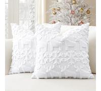 Artscope Set of 2 Xmas Soft Plush Short Wool Velvet Decorative Cushion Covers 45x45cm Square Luxury Style Throw Pillow Covers Pillow Shell for Sofa Bedroom Snowflake and Elk White