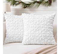 Artscope Set of 2 Xmas Soft Plush Short Wool Velvet Decorative Cushion Covers 50x50cm Square Luxury Style Throw Pillow Covers Pillow Shell for Sofa Bedroom Christmas Snowflake White