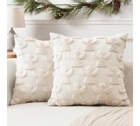 Artscope Set of 2 Xmas Soft Plush Short Wool Velvet Decorative Cushion Covers 50x50cm Square Luxury Style Throw Pillow Covers Pillow Shell for Sofa Bedroom Angel Cream Beige