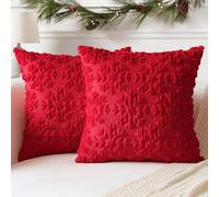 Artscope Set of 2 Xmas Soft Plush Short Wool Velvet Decorative Cushion Covers 55x55cm Square Luxury Style Throw Pillow Covers Pillow Shell for Sofa Bedroom Christmas Snowflake Red