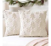 Artscope Set of 2 Xmas Soft Plush Short Wool Velvet Decorative Cushion Covers 70x70cm Square Luxury Style Throw Pillow Covers Pillow Shell for Sofa Bedroom Christmas Tree and Snowflake Cream Beige