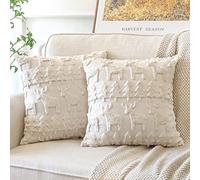 Artscope Set of 2 Xmas Soft Plush Short Wool Velvet Decorative Cushion Covers Square Luxury Style Throw Pillow Covers Pillow Shell for Sofa Bedroom Christmas Tree and Elk Cream Beige, 50x50cm
