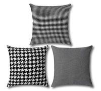 Artscope Set of 3 Vintage Cushion Covers 45x45cm, Traditional Houndstooth Pattern, Black and White Retro Plaid Soft Throw Pillow Covers for Sofa Couch Home Decor (Black)