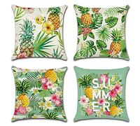 Artscope Set of 4 Decorative Cushion Covers 40x40cm, Tropical Plants and Pineapple Waterproof Throw Pillow Covers, Perfect to Outdoor Patio Garden Bench Living Room Sofa Farmhouse Decor