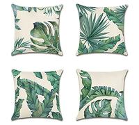 Artscope Set of 4 Decorative Cushion Covers 40x40cm, Tropical Plants Waterproof Throw Pillow Covers, Perfect to Outdoor Patio Garden Bench Living Room Sofa Farmhouse Decor
