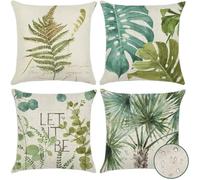 Artscope Set of 4 Decorative Cushion Covers 45x45cm, Green Leaf Pattern Waterproof Throw Pillow Covers, Perfect to Outdoor Patio Garden Bench Living Room Sofa Farmhouse Decor