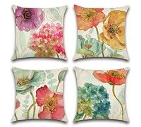 Artscope Set of 4 Waterproof Cushion Covers 45x45cm, Decorative Hydrangea and Lotus Throw Pillow Covers, Perfect to Outdoor Patio Garden Bench Living Room Sofa Farmhouse Decor