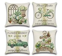 Artscope Set of 4 Waterproof Cushion Covers 45x45cm, Decorative Spring - Green Garden Throw Pillow Covers, Perfect to Outdoor Patio Garden Bench Living Room Sofa Farmhouse Decor