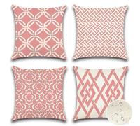 Artscope Set of 4 Waterproof Cushion Covers 50x50cm Farmhouse Geometric Square Pillow Cases for Couch Patio Furniture Balcony Garden Outdoor Decoration（Geometry40-Pink）